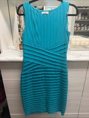 Calvin Klein Sleeveless Teal Pleated Sheath Dress
